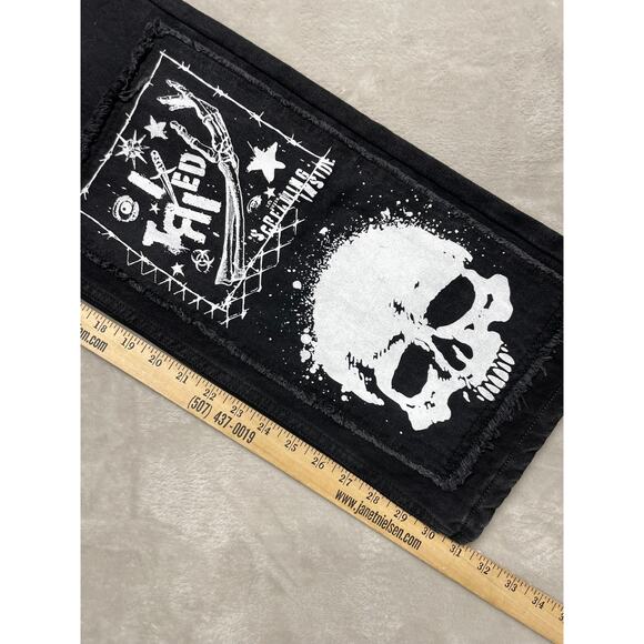 Hot Topic Black Denim Jeans 28x32 Skull Graphic Punk Goth Grunge Wide Leg NWT - Picture 5 of 11